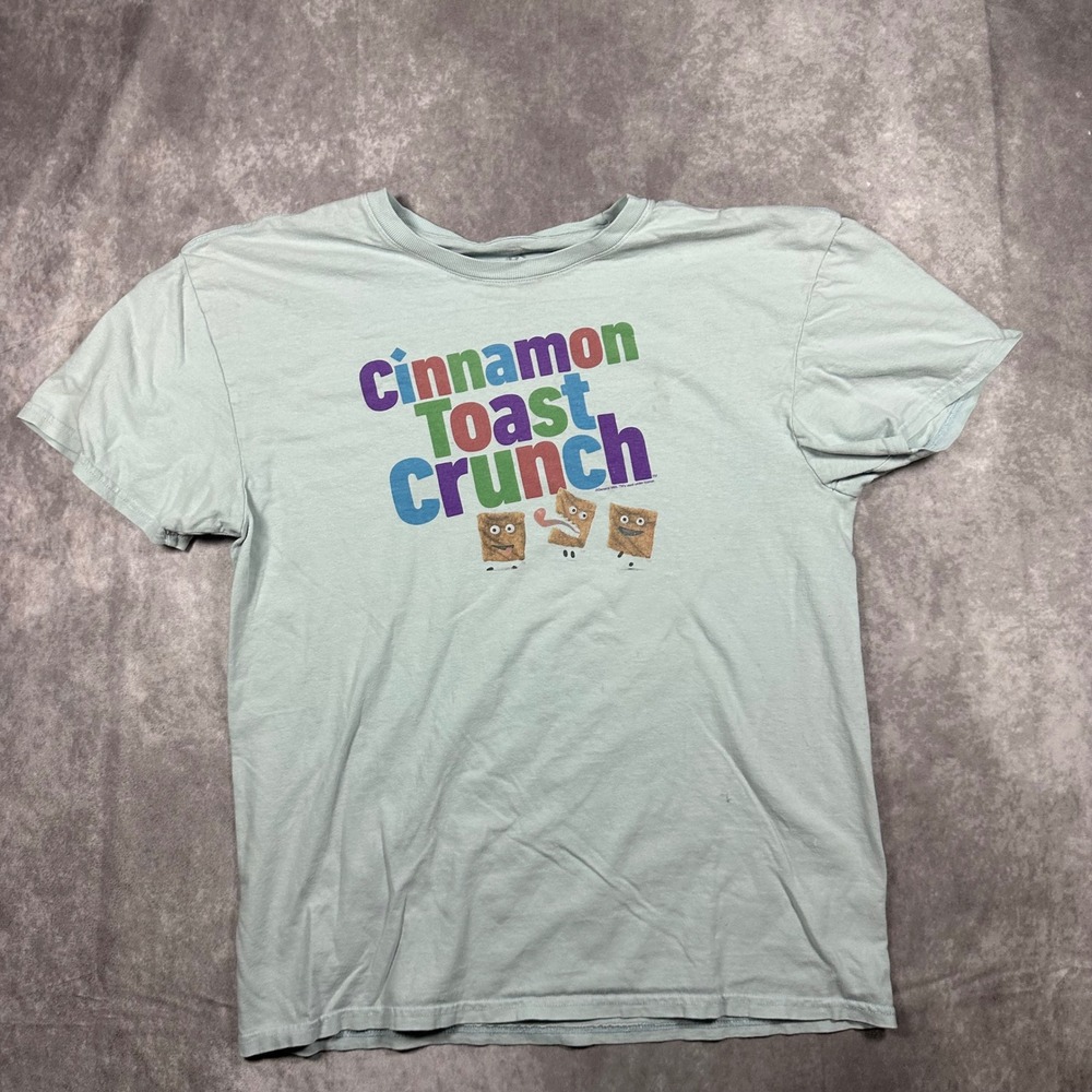 Body Rags Cinnamon Toast Crunch Graphic T-Shirt Women M Light Blue Tee Y2K Retro